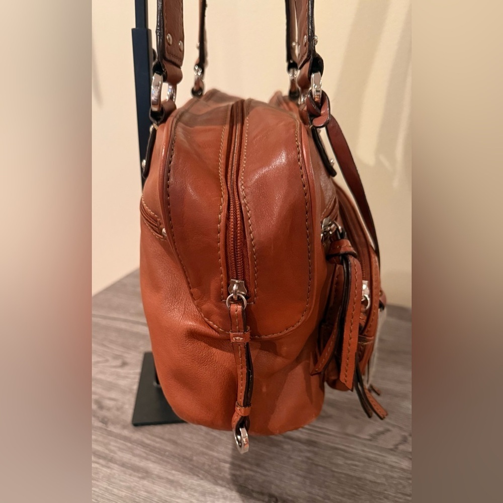 Tignanello Brown Genuine Leather Shoulder Bag Multi-Pocket Satchel Purse - Picture 13 of 17